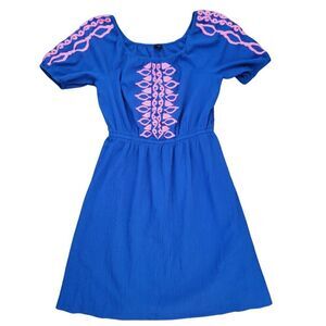 TALBOTS Crinkle Gauze Embroidered Dress Womens L Easy-Breezy Romantic Fairy Farm